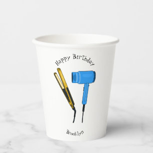Vasos De Papel Secador de pelo y ilustracion de alisador de pelo