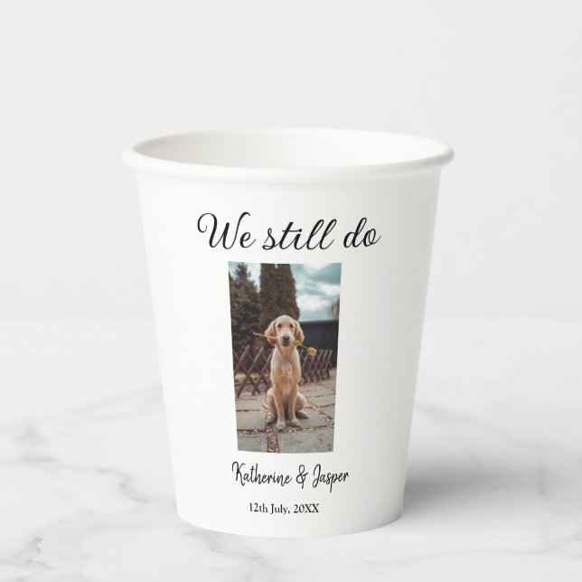 Vasos De Papel Seguimos haciendo boda pareja mascota foto nombre  (Anverso)
