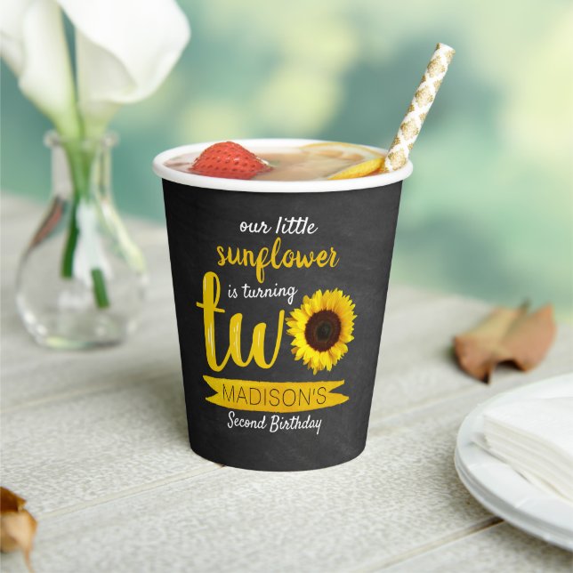 Vasos De Papel Segundo cumpleaños de Little Sunflower (in situ)