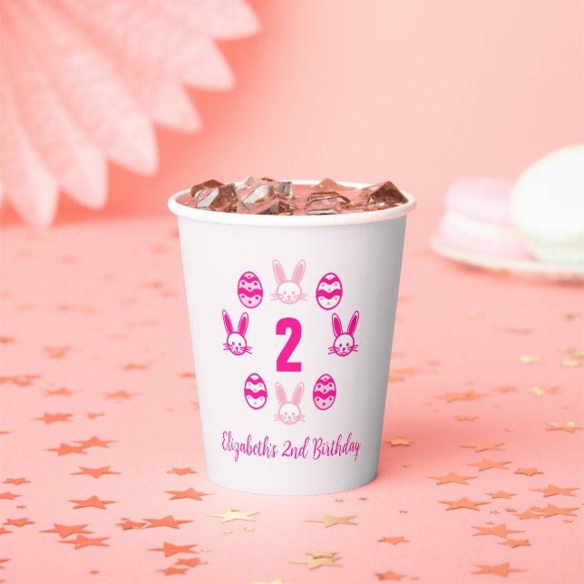 Vasos De Papel Segundo cumpleaños de Pascua Rosa (in situ)