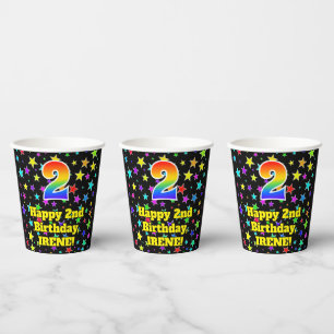 Vasos De Papel Segundo cumpleaños: Patrón de estrellas divertidas