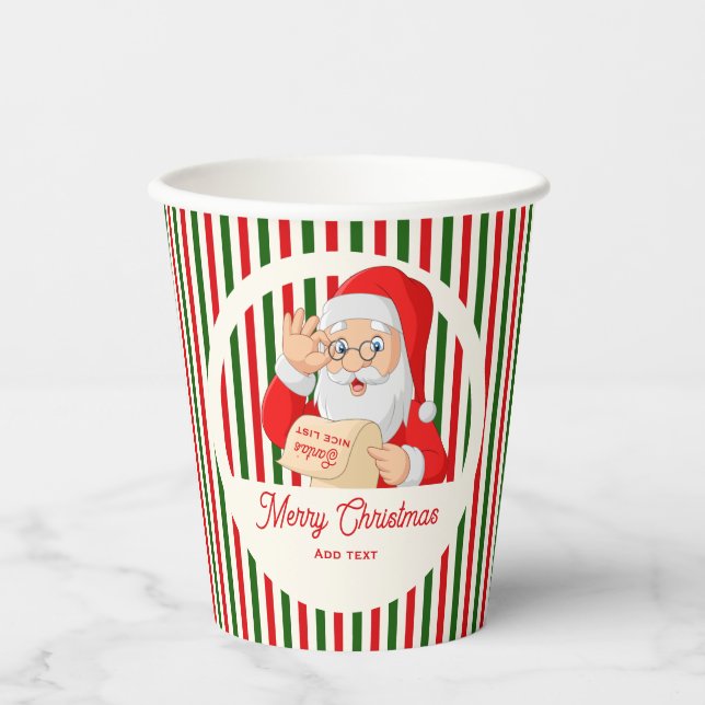 Vasos De Papel Sellado por Santa Nice List No Peeking Navidades (Anverso)