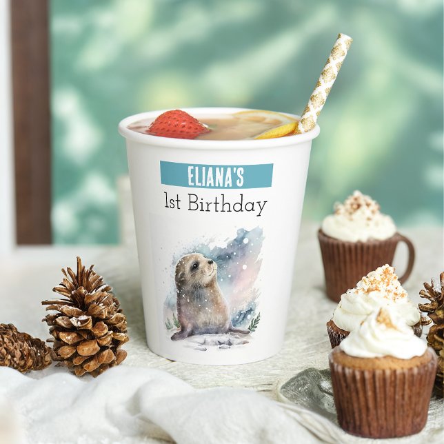 Vasos De Papel Sello de vibraciones de invierno - 1er cumpleaños  (Subido por el creador)