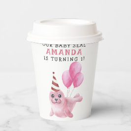 Vasos De Papel Sello Rosado Primer Cumpleaños Debajo Del Mar