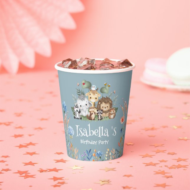 Vasos De Papel Selva animal salvaje de un safari nombre de cumple (in situ)