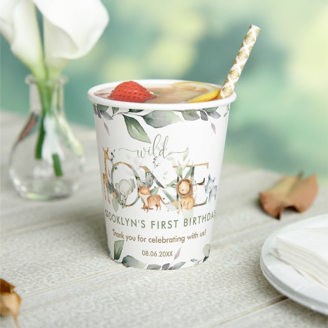 Vasos De Papel Selva de animales verde salvaje Un primer cumpleañ (in situ)