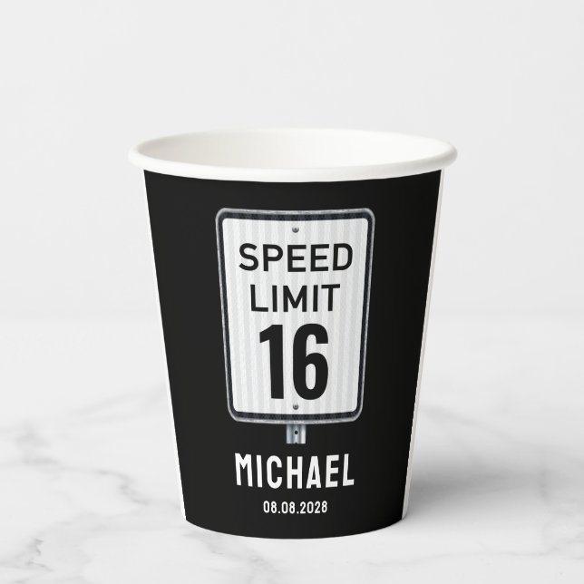 Vasos De Papel Señal de límite de velocidad de cumpleaños moderno (Reverso )