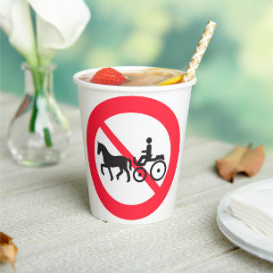 Vasos De Papel Señal de Prohibido Vehículos Tirados por Caballos