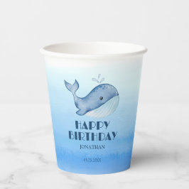 Vasos De Papel Sencilla ballena azul mar feliz cumpleaños