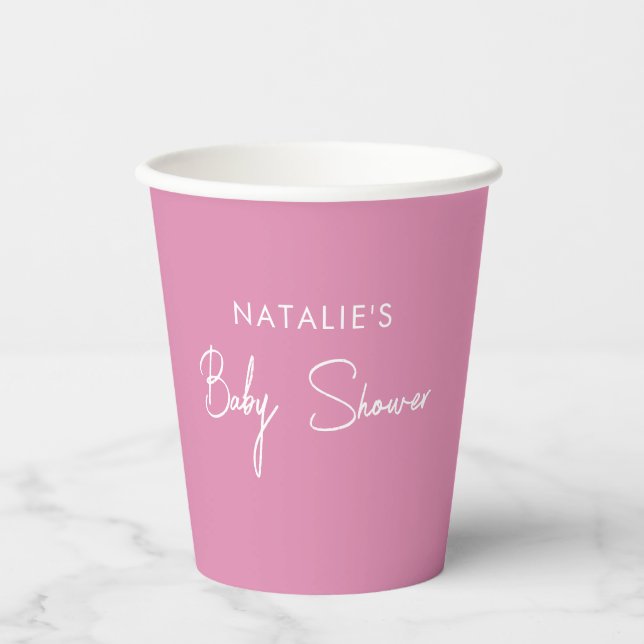 Vasos De Papel Sencilla fiesta de baby shower rosa (Anverso)