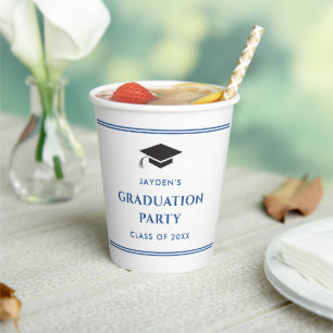 Vasos De Papel Sencilla Fiesta de Graduación Deportiva Azul y Bla