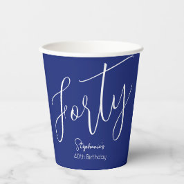 Vasos De Papel Sencillamente moderna marina azul 40 cumpleaños