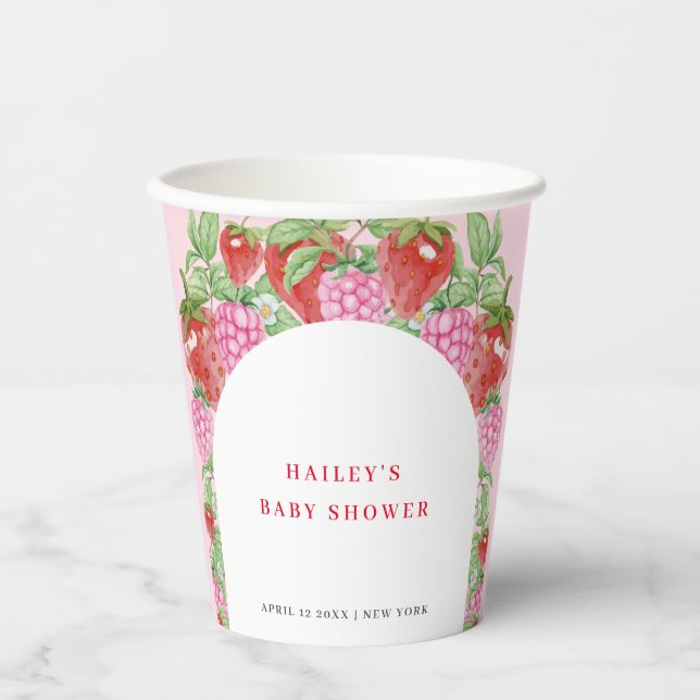 Vasos De Papel Sencillo Baby Shower de arce de fresa dulce (Anverso)