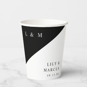 Vasos De Papel Sencillo Boda Monograma Blanco Y Negro Elegante