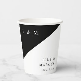 Vasos De Papel Sencillo Boda Monograma Blanco Y Negro Elegante
