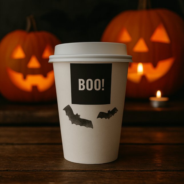 Vasos De Papel ¡Sencillo BOO! Halloween Black & White Bat (Subido por el creador)