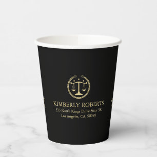 Vasos De Papel Sencillo Logotipo Minimalista De Justicia De Oro E