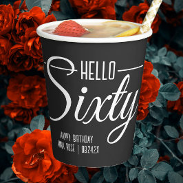 Vasos De Papel Sencillo negro y blanco Hola Sesenta años