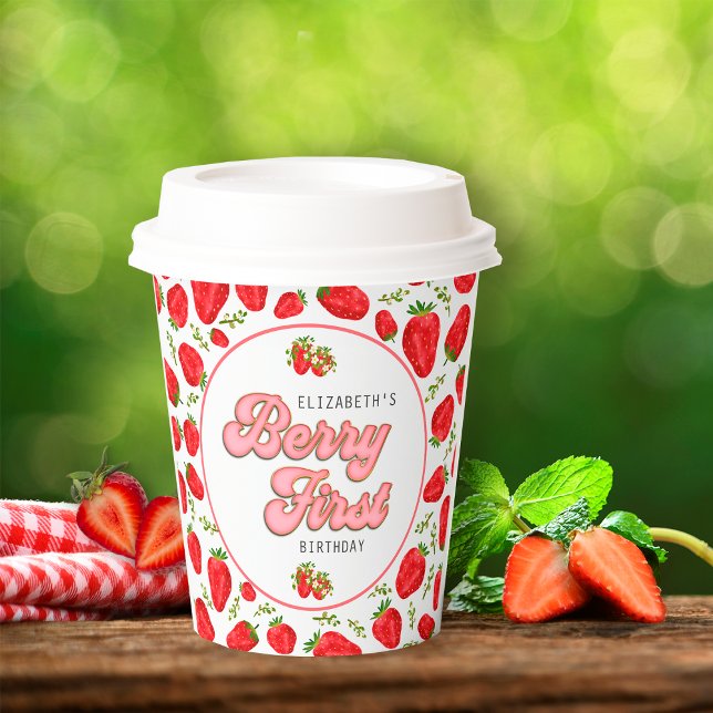 Vasos De Papel Sencillo patrón de fresa Primer cumpleaños Berry p (Subido por el creador)