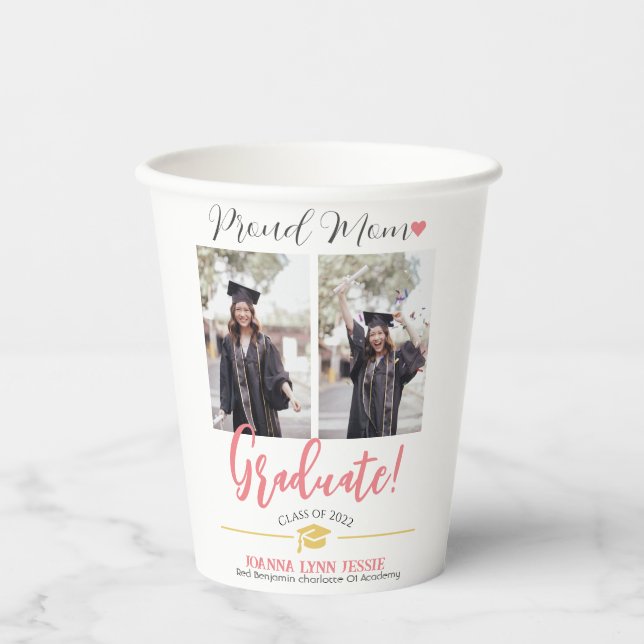 Vasos De Papel Sencillo y elegante tapón de oro de graduación gra (Anverso)