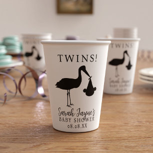 Vasos De Papel Sencillos mellizos de cigüeñas género Baby Shower 
