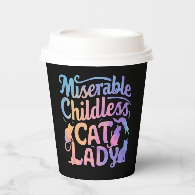 Vasos De Papel Señora de gatos sin hijos miserable (Anverso)