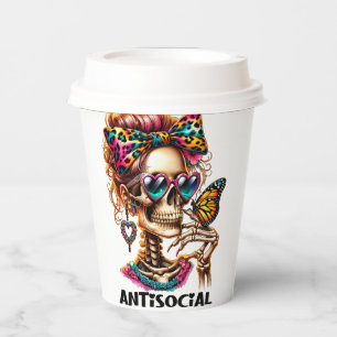 Vasos De Papel Señora del Skeleton Antisocial