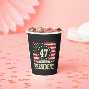Vasos De Papel Señora Presidenta Bandera estadounidense 47 harris