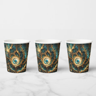 Vasos De Papel Sensación De Arte Resumen Verde azulado Y Fractal 