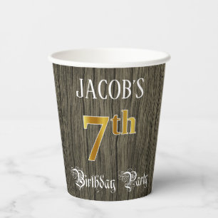 Vasos De Papel Séptima Fiesta de Cumpleaños — Faux Gold y Faux Wo