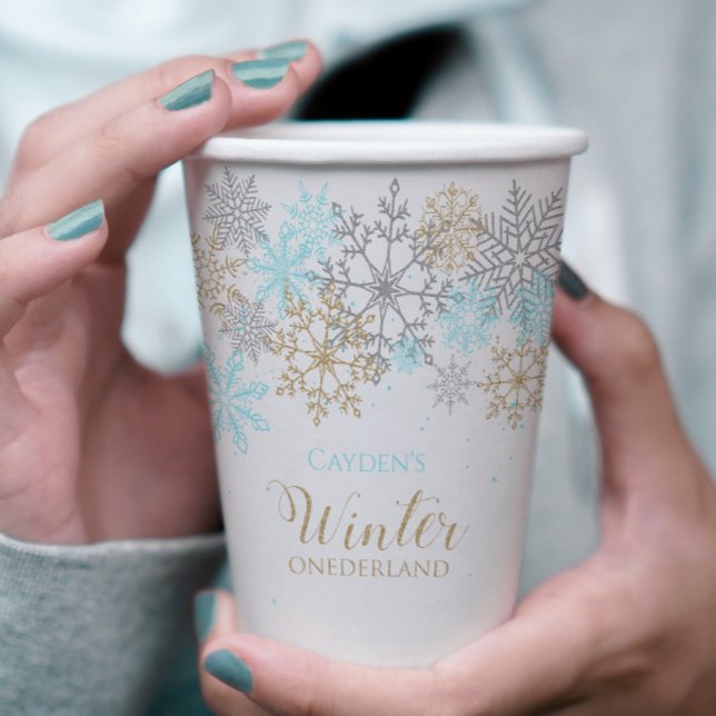 Vasos De Papel Servilletas de copo de nieve para primer cumpleaño (Subido por el creador)