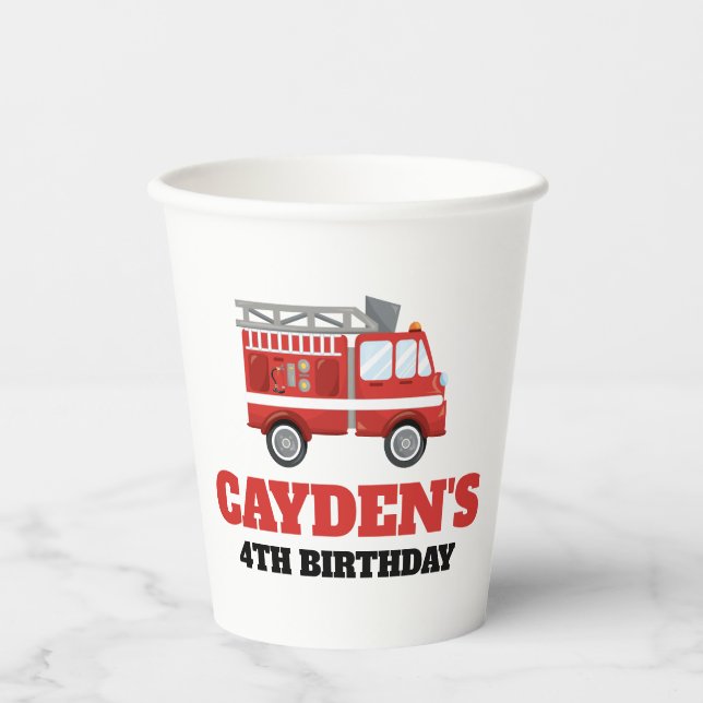 Vasos De Papel Servilletas para fiesta de cumpleaños de bomberos  (Anverso)