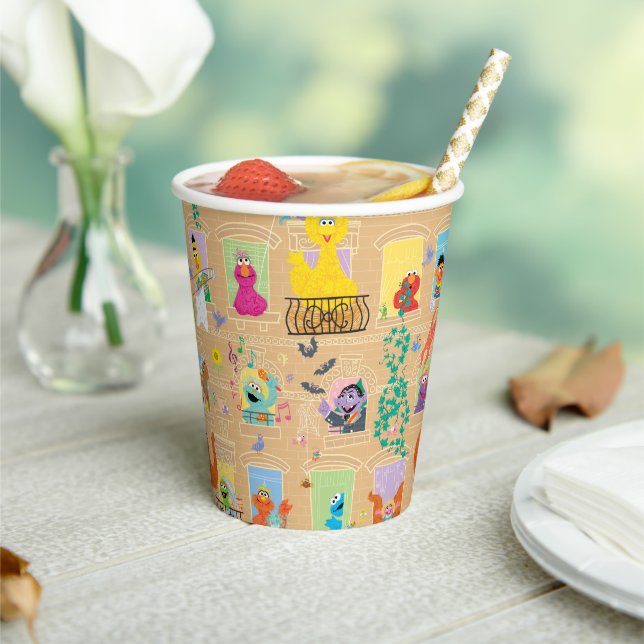 Vasos De Papel Sesame Street Apartment Windows Pattern (in situ)