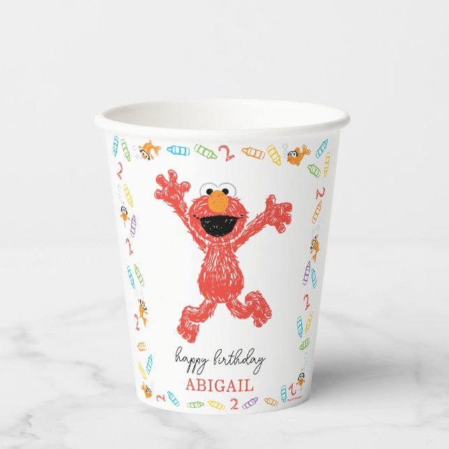 Vasos De Papel Sesame Street Elmo | Crayón de cumpleaños (Anverso)