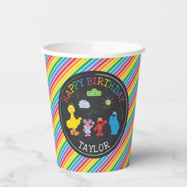 Vasos De Papel Sésamo Street Pals Chalkboard Rainbow Birday (Izquierda)