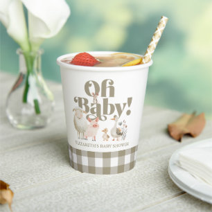 Vasos De Papel Sexo corto Neutral Baby Farm Animales Baby Shower
