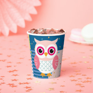 Vasos De Papel Sexo de Lechuza Rosa Cute Woodland Baby Shower Neu