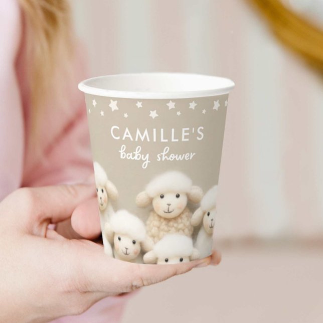 Vasos De Papel Sexo de oveja Baby Shower neutral (Little Lamb Baby Shower Paper Cups)