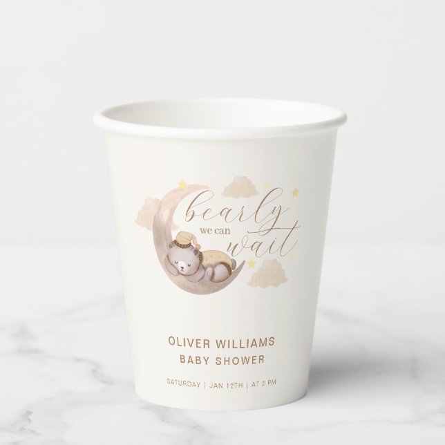 Vasos De Papel Sexo Neutral Bearly Wait Moon Star Sleepy Bear (Anverso)