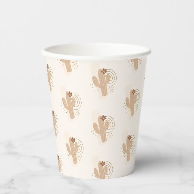 Vasos De Papel Sexo Neutral Boho Desert Cactus Baby Shower (Anverso)
