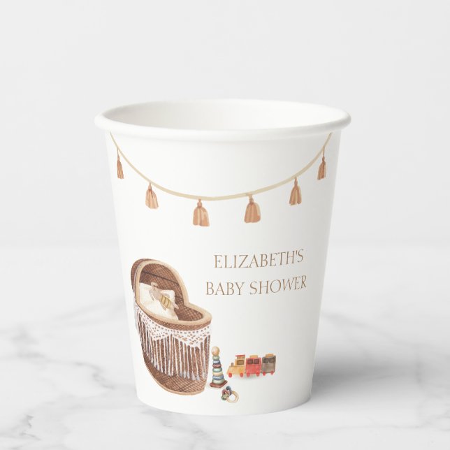 Vasos De Papel Sexo Neutral Cute Boho Bassinet Baby Shower (Anverso)