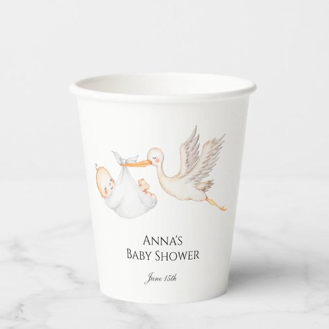 Vasos De Papel Sexo neutral de Stork Baby Shower (Anverso)
