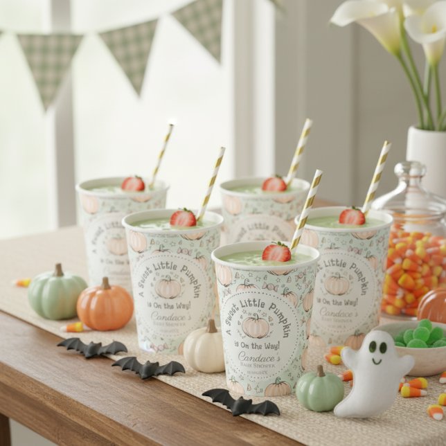 Vasos De Papel Sexo Neutral Sweet Little Pumpkin Baby Shower (Cute Pastel Green Little Pumpkin Fall or Halloween Baby Shower Party Paper Cups. Gender Neutral )