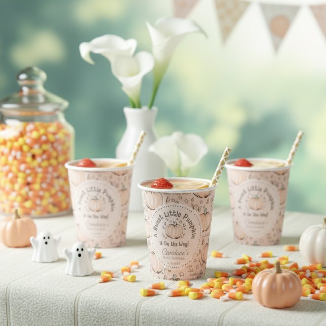 Vasos De Papel Sexo Neutral Sweet Little Pumpkin Baby Shower (Little Pumpkin Fall Baby Shower Party Paper Cups for Gender Neutral Halloween. Cute Pumpkins, Candy)