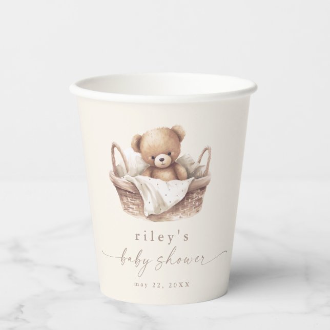 Vasos De Papel Sexo Neutral Teddy Bear Boho Baby Shower (Anverso)