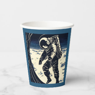 Vasos De Papel SF - Astronauta en Spacewalk Woodcut 3