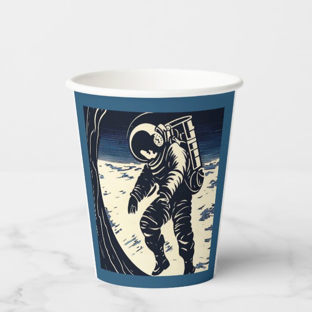 Vasos De Papel SF - Astronauta en Spacewalk Woodcut 3 (Anverso)