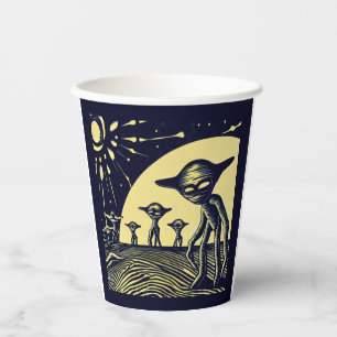 Vasos De Papel SF - Extranjeros En Un Extraño Planeta Woodcut 2