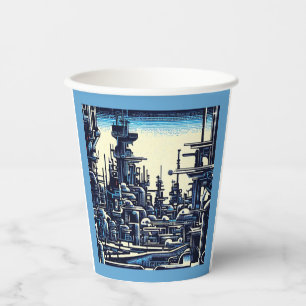 Vasos De Papel SF Futurista City Woodcut 4