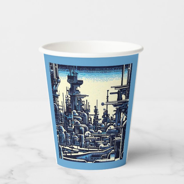 Vasos De Papel SF Futurista City Woodcut 4 (Anverso)
